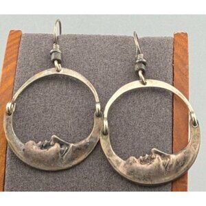 Vintage Crescent Moon Dangle Earrings  Silver Plated 1” Celestial Lunar